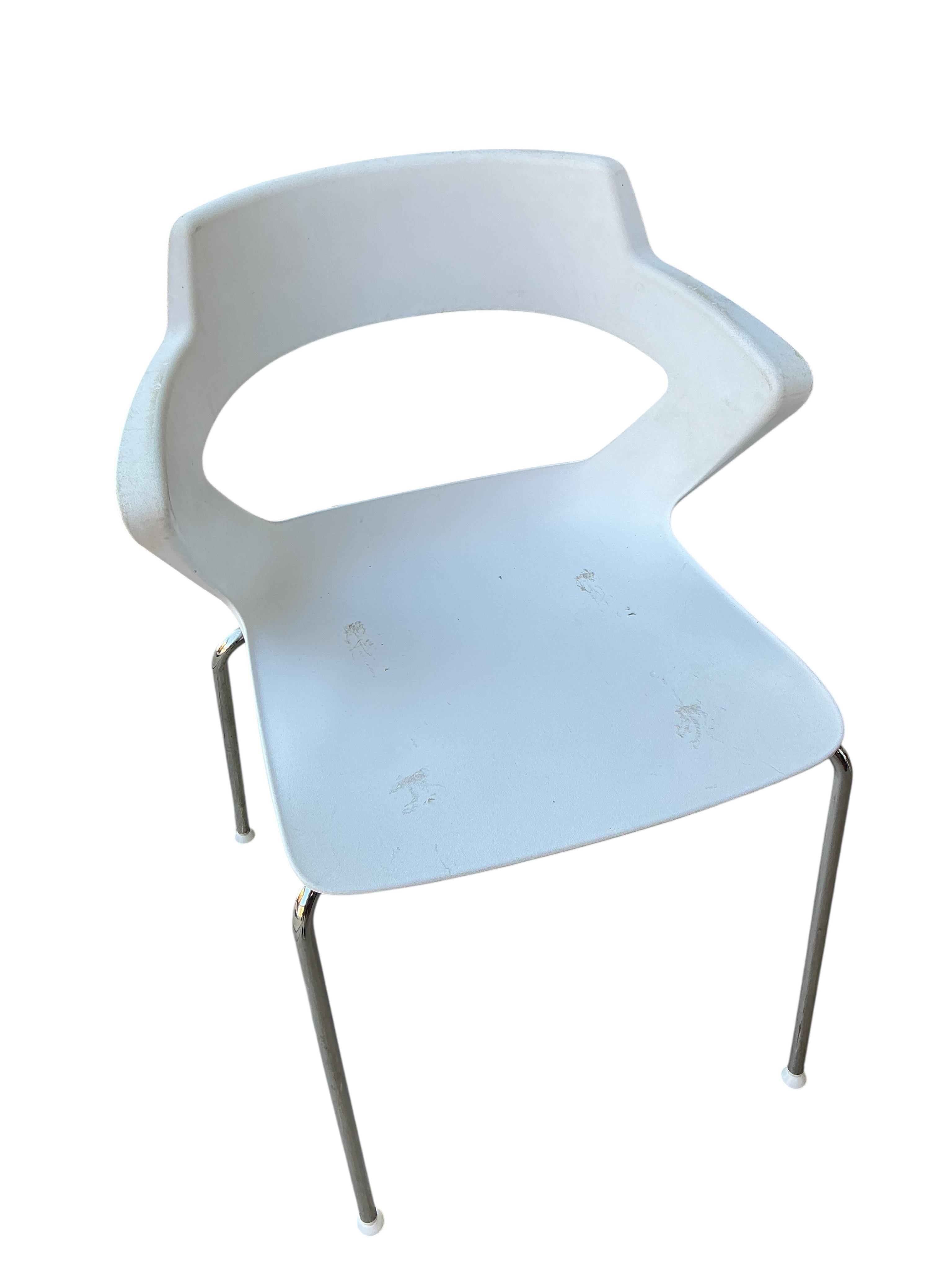 Paolo Lucidi and Luce Pevere for Elite, a set of six white stackable office chairs, width 55cm, depth 45cm, height 80cm